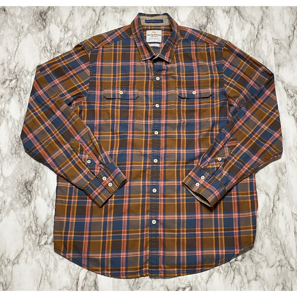 Tommy Bahama Jeans Shirt Mens Size L Multicolor Plaid Modern‎ Fit Long Sleeve